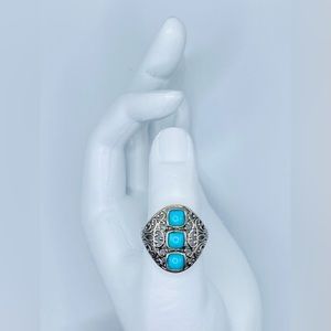 NWT 1.65CTW Sleeping Beauty Turquoise Ring In Black Oxidized Sterling Silver